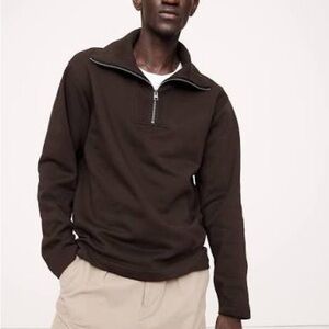 Banana Republic Men's French Ribbed Half-Zip Sweater in Costa Coffee Brown